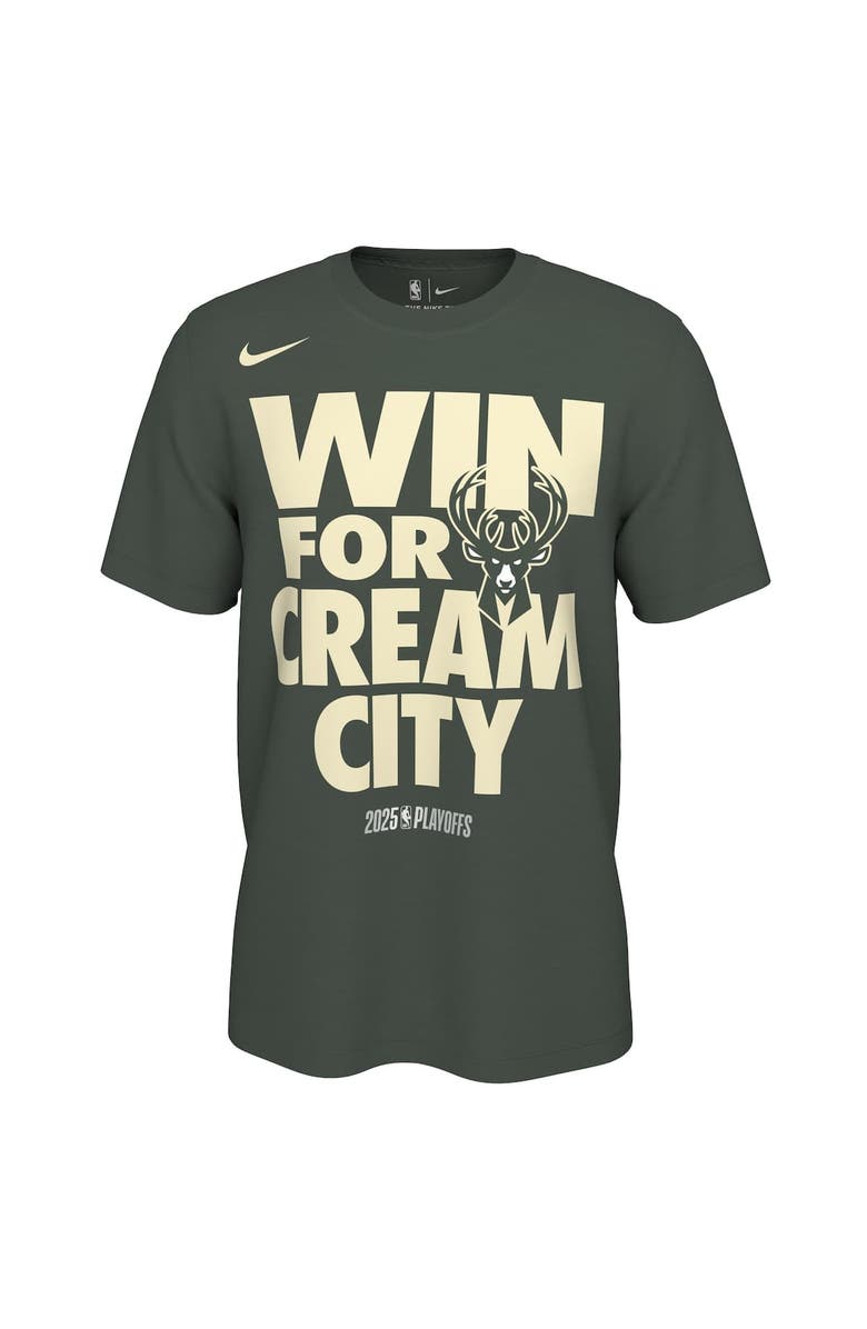 Nike Unisex Nike Hunter Green Milwaukee Bucks 2025 NBA Playoffs On-Court Mantra T-Shirt, Alternate, color, 