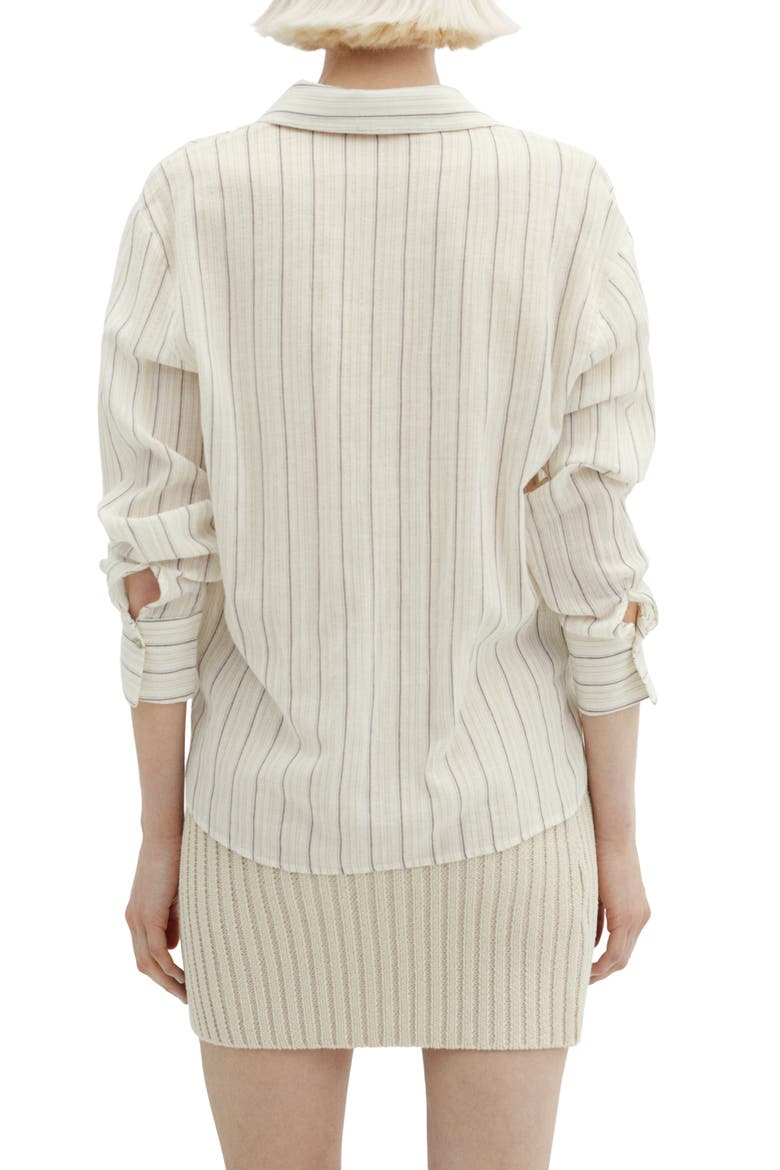 Metallic Stripe Button-Up Shirt, Alternate, color, NATURAL WHITE