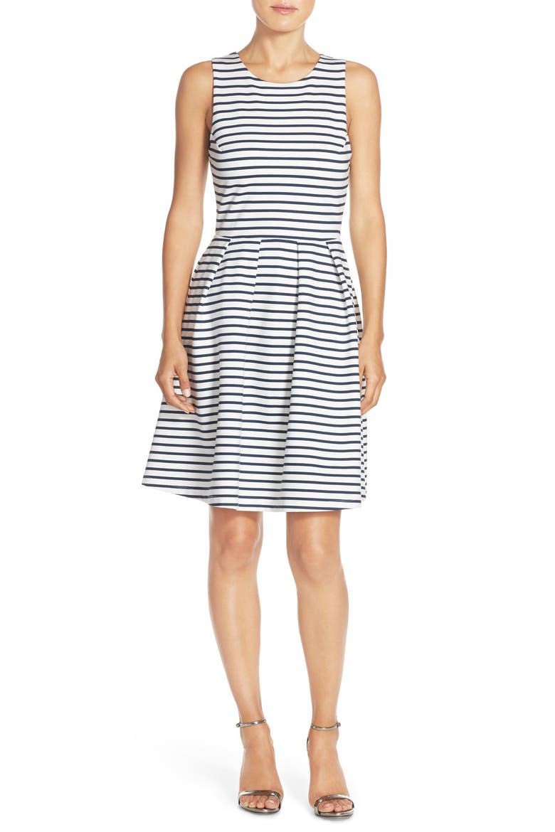 Ming Stripe Fit & Flare Dress, Main, color, NAVY/ WHITE