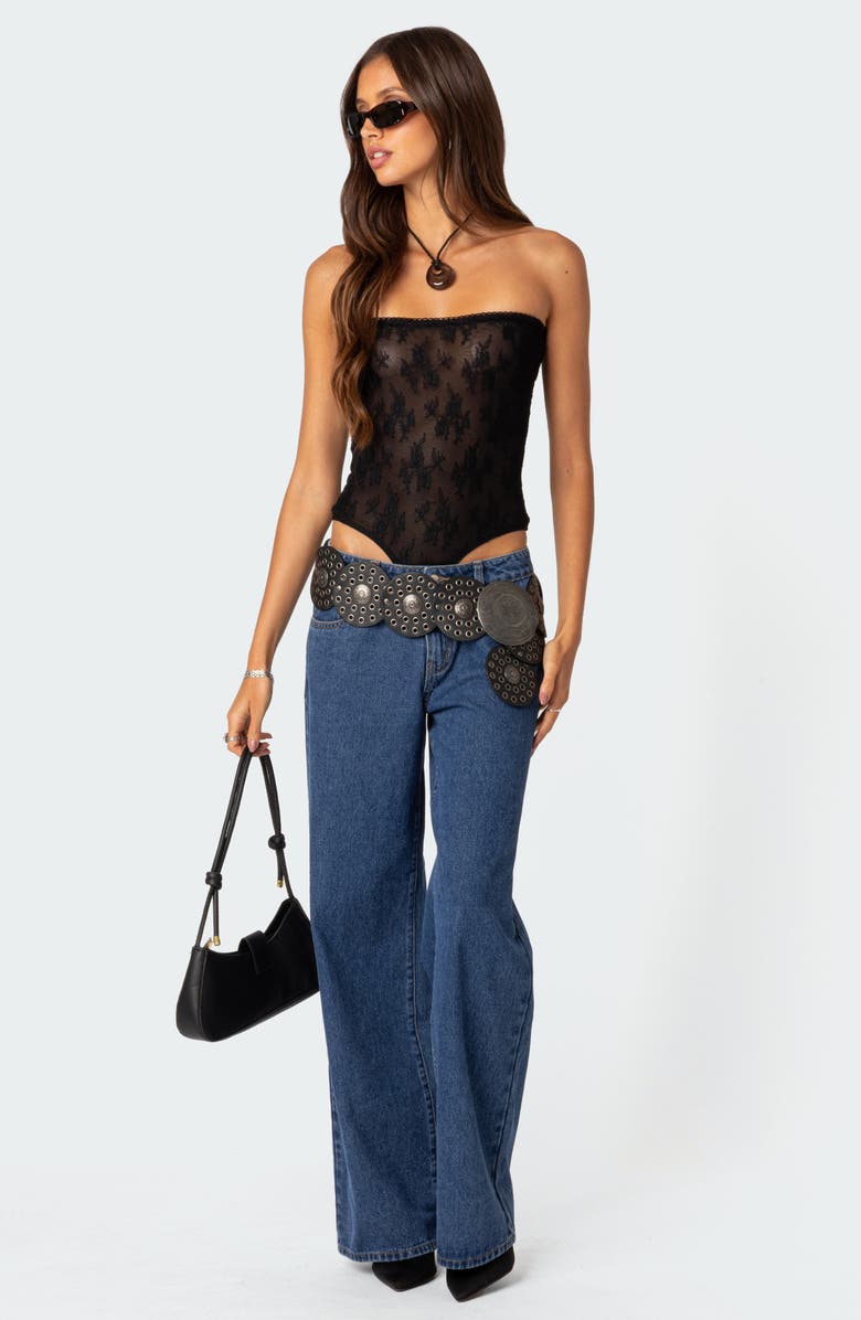 EDIKTED Alina Lace Bodysuit, Alternate, color, Black