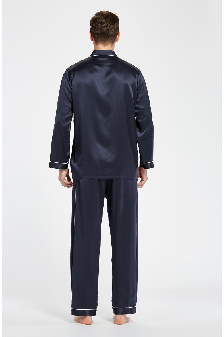 Women's Unique Silk Pajamas Set, Alternate, color, Navy Blue