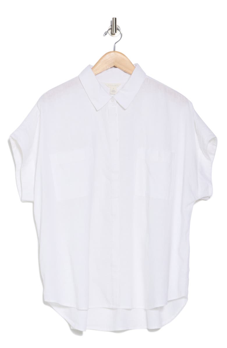 Caslon<sup>®</sup> Double Pocket Linen Blend Camp Shirt, Alternate, color, White