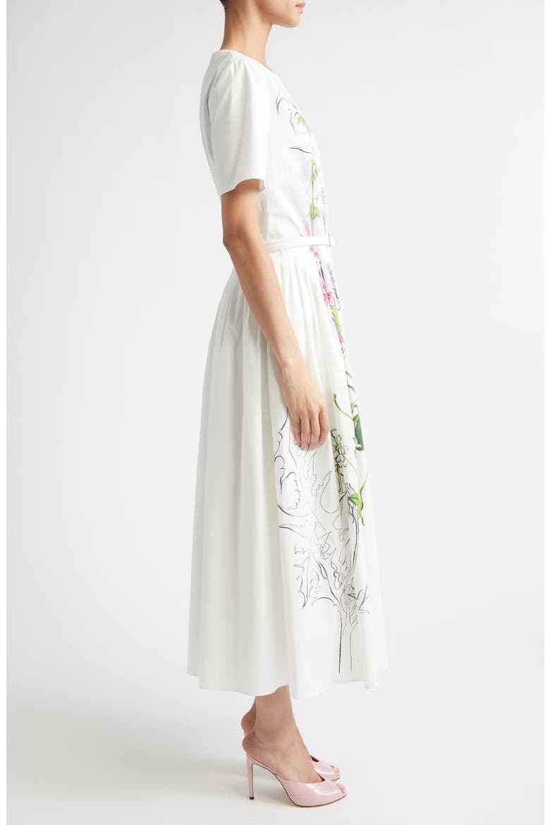 Foxglove & Dandelion Sketch Belted Stretch Cotton Poplin Midi Dress, Alternate, color, WHITE MULTI