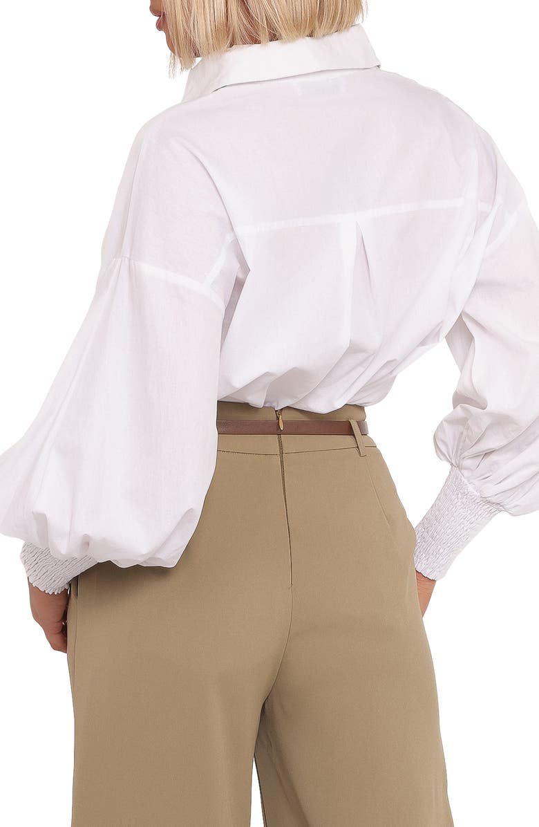 Petal & Pup Carys Smocked Cuff Cotton Poplin Button-Up Shirt, Alternate, color, White