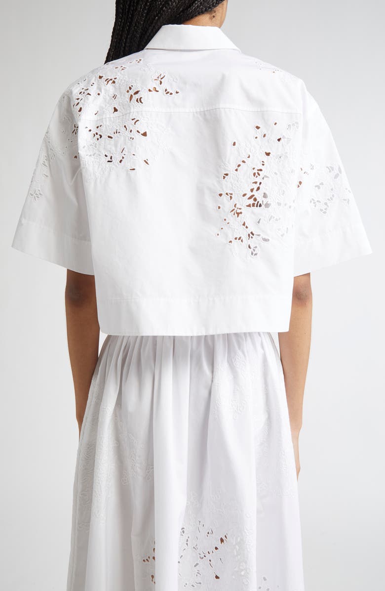 Lafayette 148 New York Eyelet Organic Cotton Poplin Crop Button-Up Shirt, Alternate, color, White