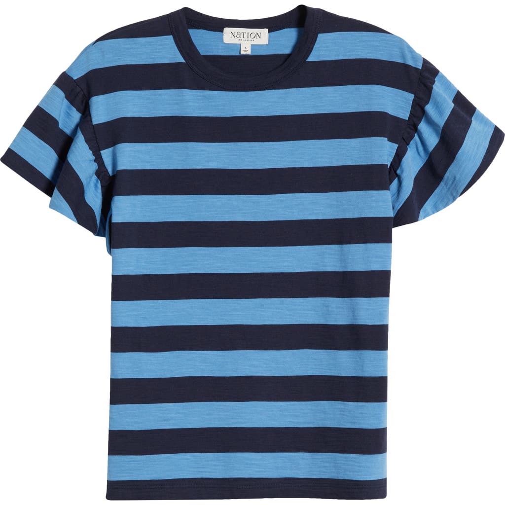 Shop Nation Ltd Camille Stripe Ruffle Sleeve Cotton T-shirt