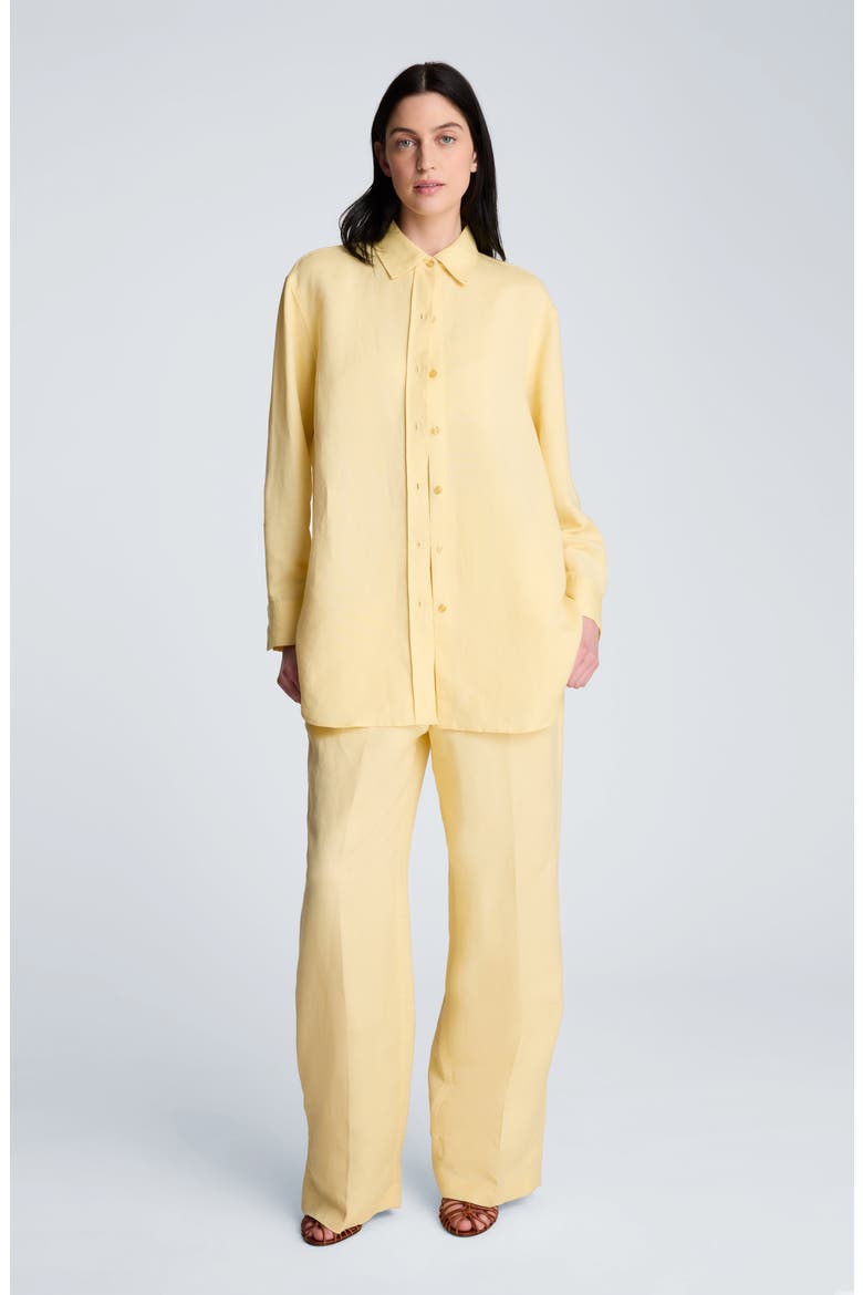 Long Linen Blend Button-Up Shirt, Alternate, color, PASTEL YELLOW