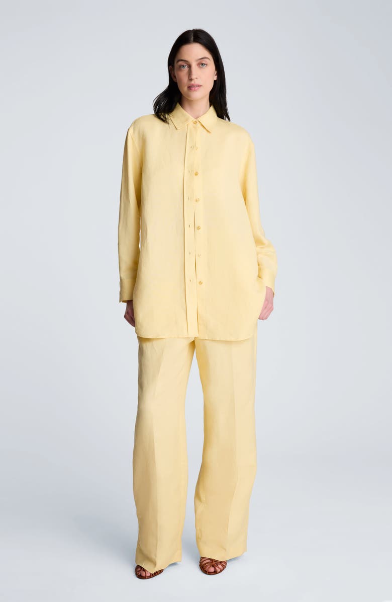Kenneth Cole Long Linen Blend Button-Up Shirt, Alternate, color, Pastel Yellow