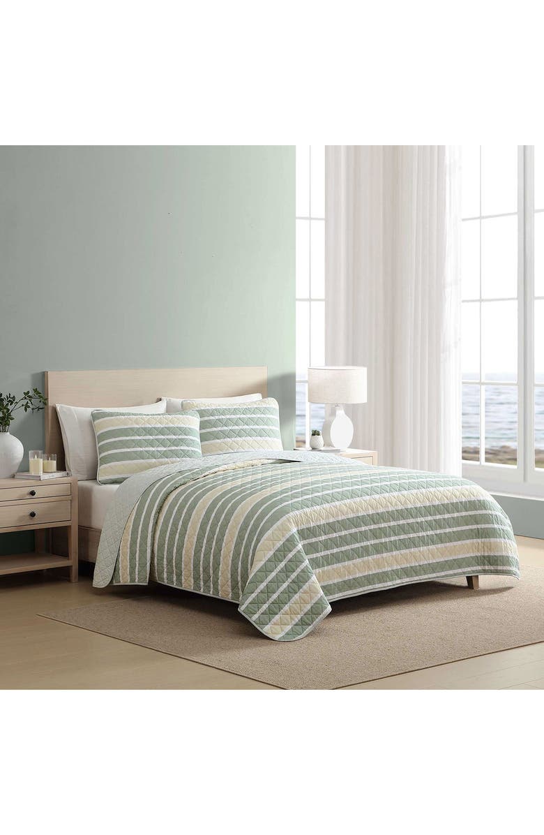 Nautica Varadero Stripe Reversible Cotton Quilt & Sham Set, Alternate, color, Green Multi
