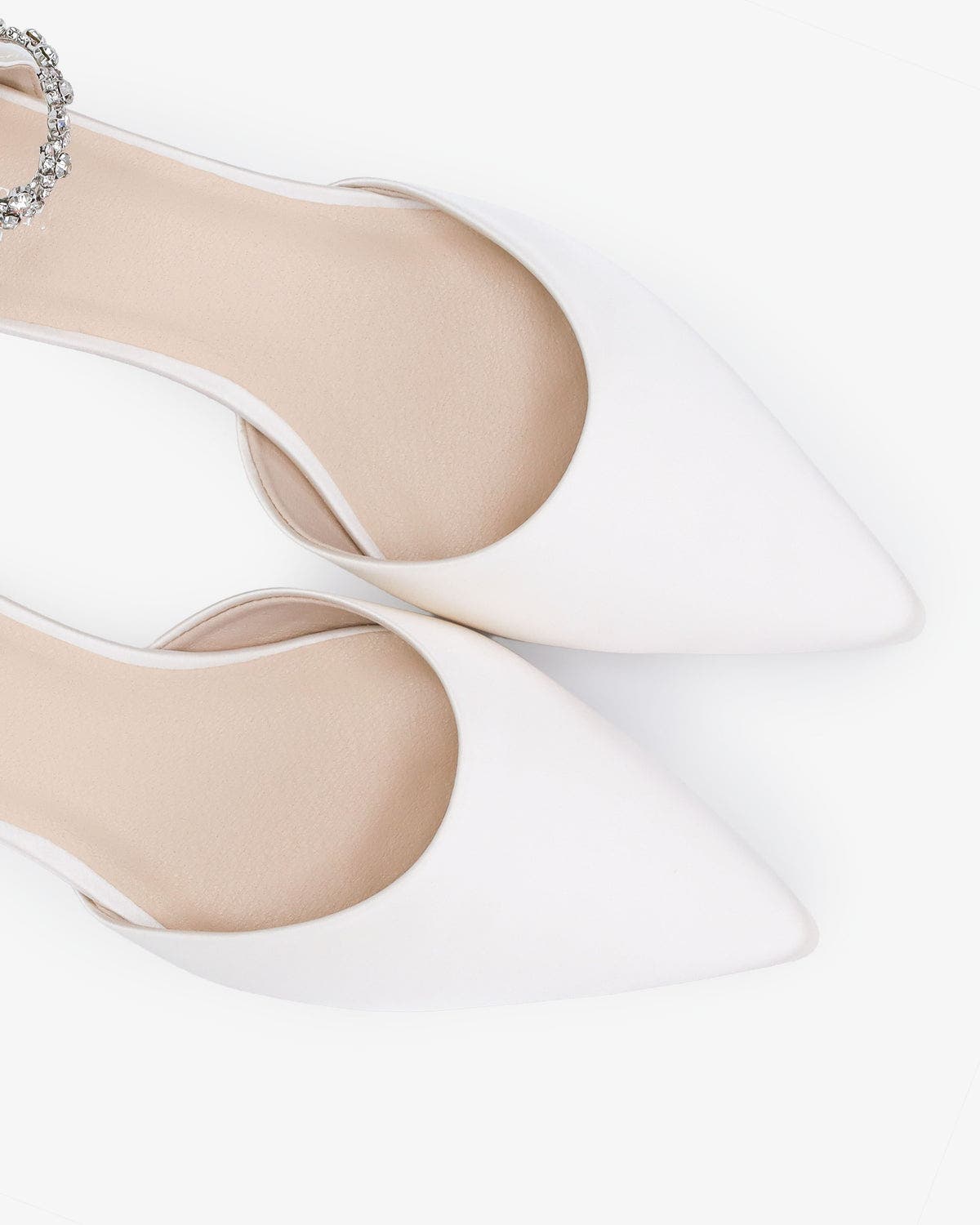 Bella Satin Pointed Toe Flats with Amaryllis Strap, Alternate, color, White