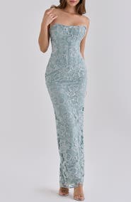 HOUSE OF CB Anisa Hand Beaded Strapless Maxi Dress