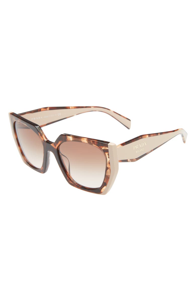 Prada 54mm Gradient Rectangle Sunglasses, Alternate, color, Tortoise Caramel/Powder/ Brown