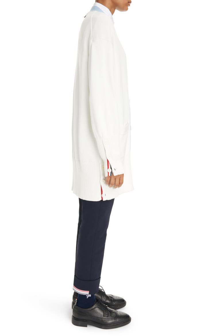4-Bar Oversize Cotton V-Neck Cardigan, Alternate, color, WHITE