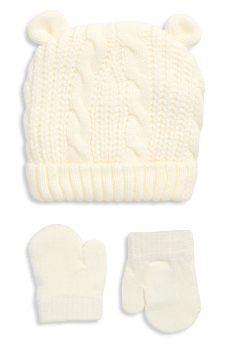 Kids' Bear Hat & Mittens 2-Piece Set, Main, color, IVORY COMBO