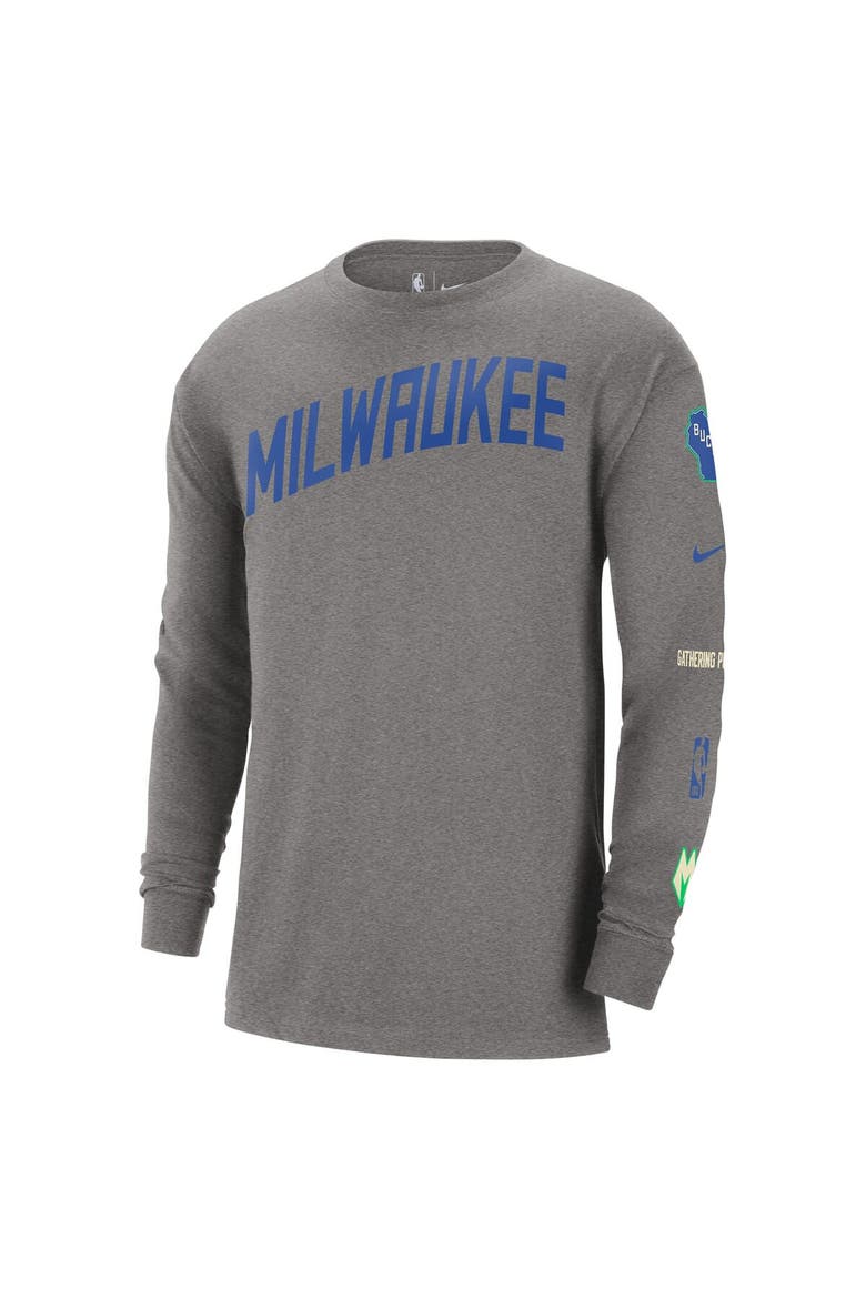 Men's Nike Charcoal Milwaukee Bucks 2023/24 City Edition Max90 Expressive Long Sleeve T-Shirt, Alternate, color, Charcoal