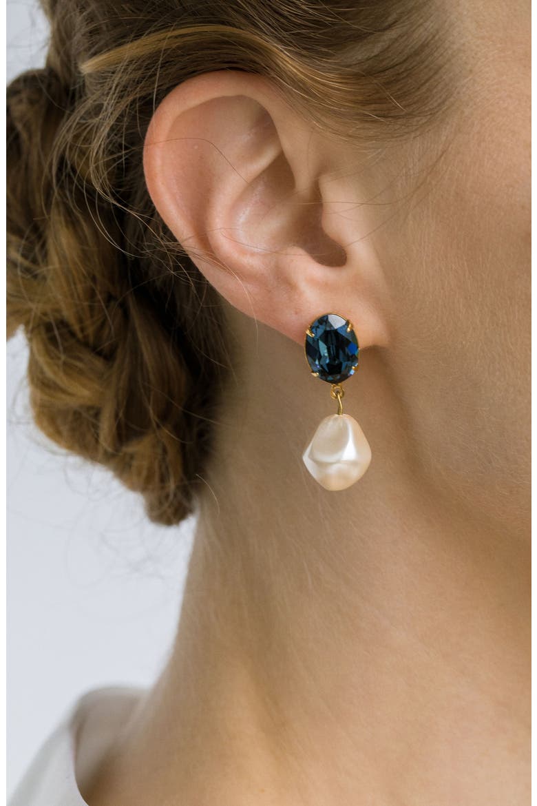 Tunis Crystal & Faux Pearl Drop Earrings, Alternate, color, SAPPHIRE