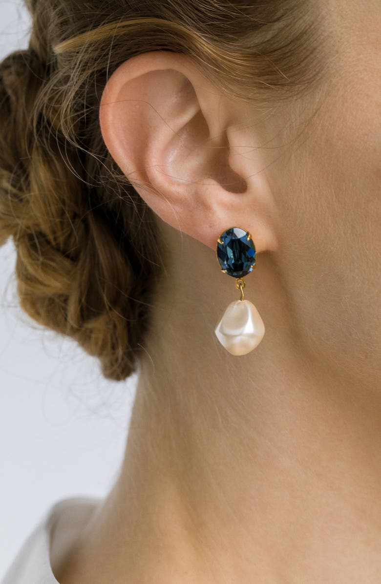 Jennifer Behr Tunis Crystal & Faux Pearl Drop Earrings, Alternate, color, Sapphire
