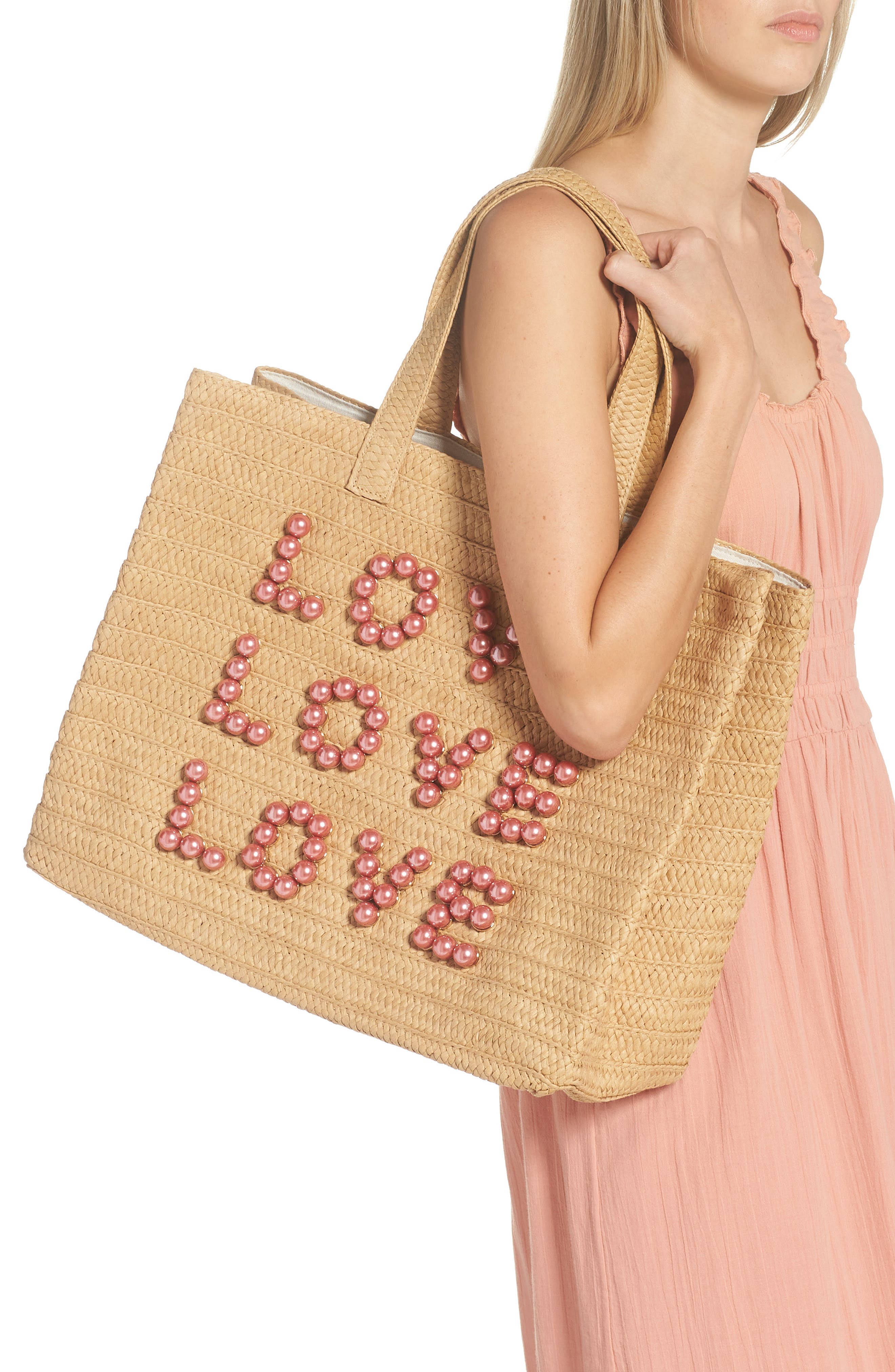BTB Los Angeles Three Times the Love Straw Tote, Alternate, color, 