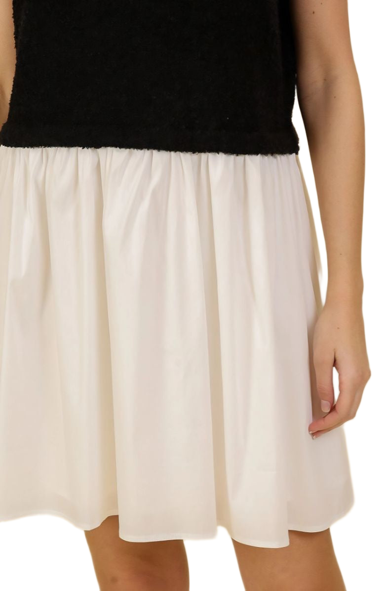 Knit and Lounge Chic Two-Tone Mini Gathered Dress, Alternate, color, Black/White