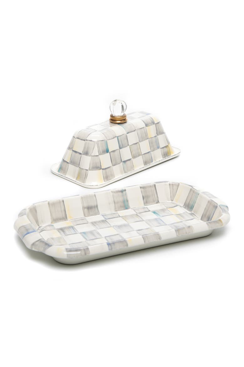 Sterling Check Enameled Steel Butter Box, Alternate, color, GREY/ WHITE