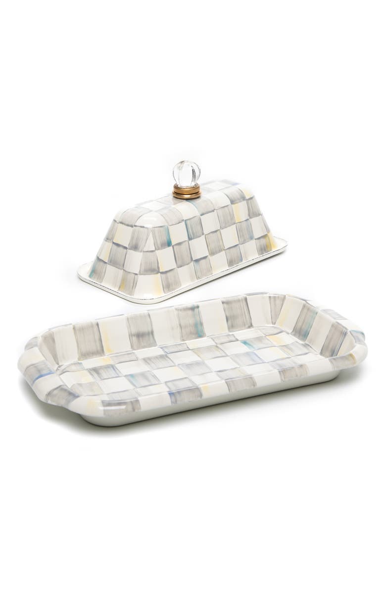 MACKENZIE CHILDS Sterling Check Enameled Steel Butter Box, Alternate, color, Grey/ White