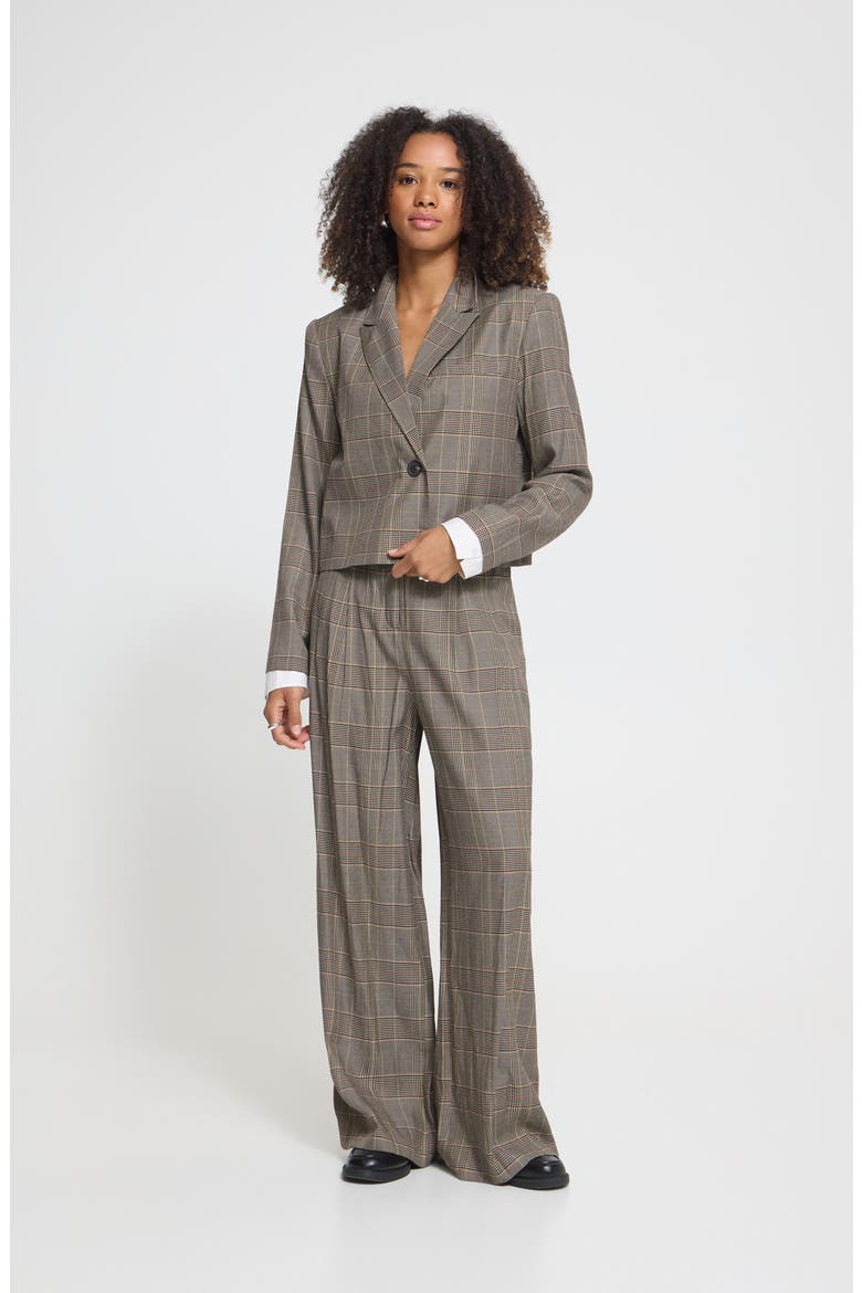 Plaid Cropped Blazer, Alternate, color, BLACK/TOASTED CHECK