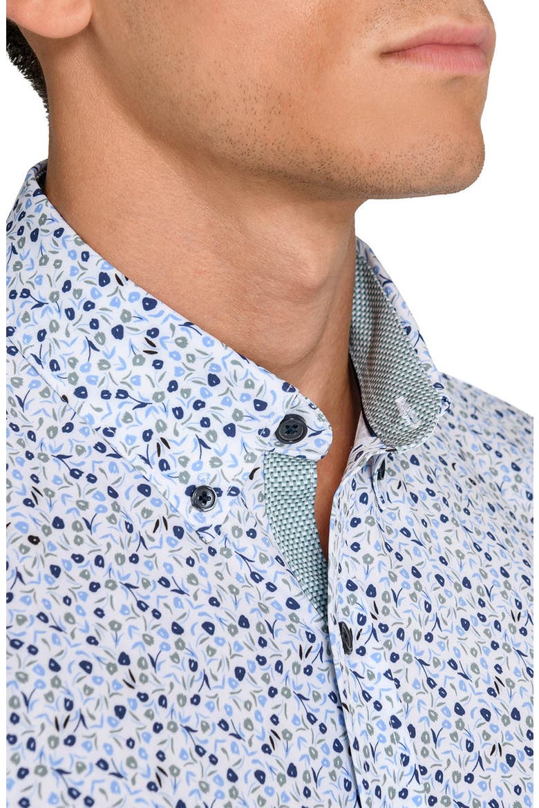 Tulip Floral Short Sleeve Stretch Button-Up Shirt, Alternate, color, WHITE/ BLUE