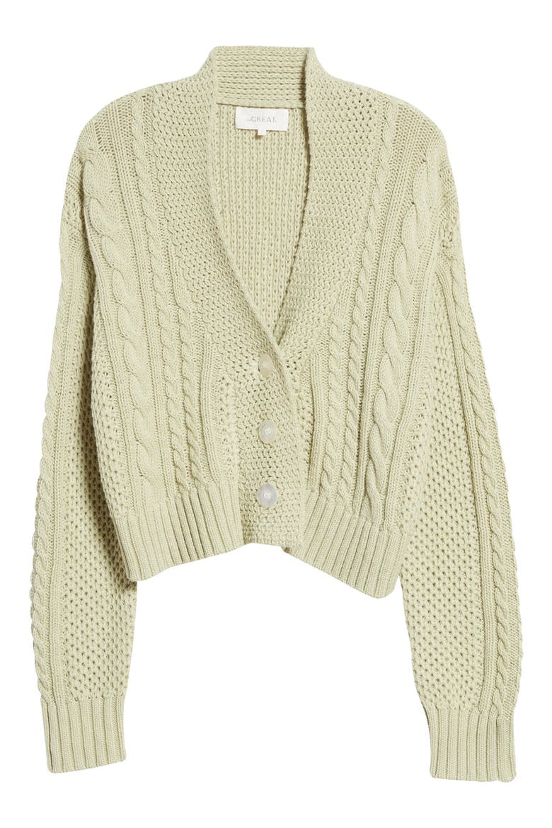The Cable Montana Cotton Blend Cardigan, Alternate, color, SEA GREEN