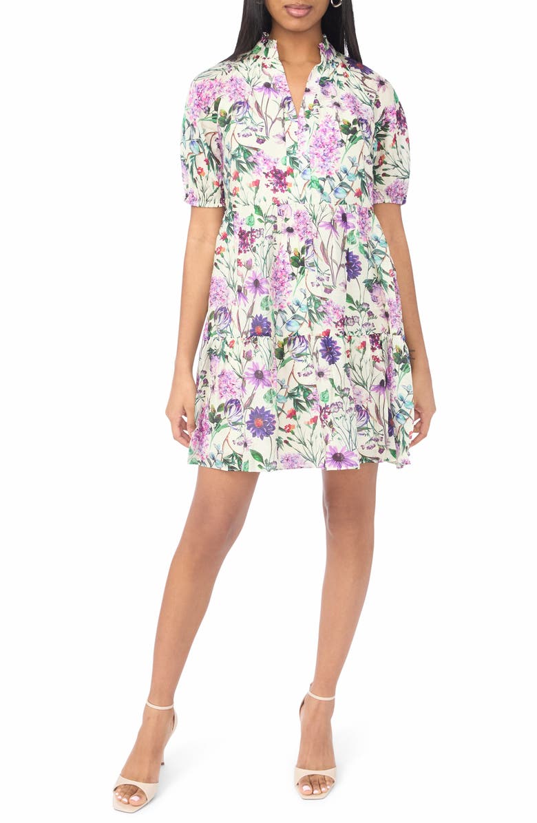 CeCe Puff Sleeve Tiered Babydoll Dress, Main, color, Cream/ Multi