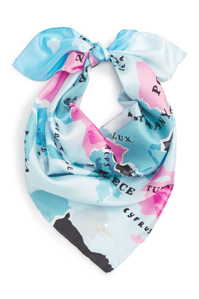 'going places' silk scarf, Main, color, ICY BLUE