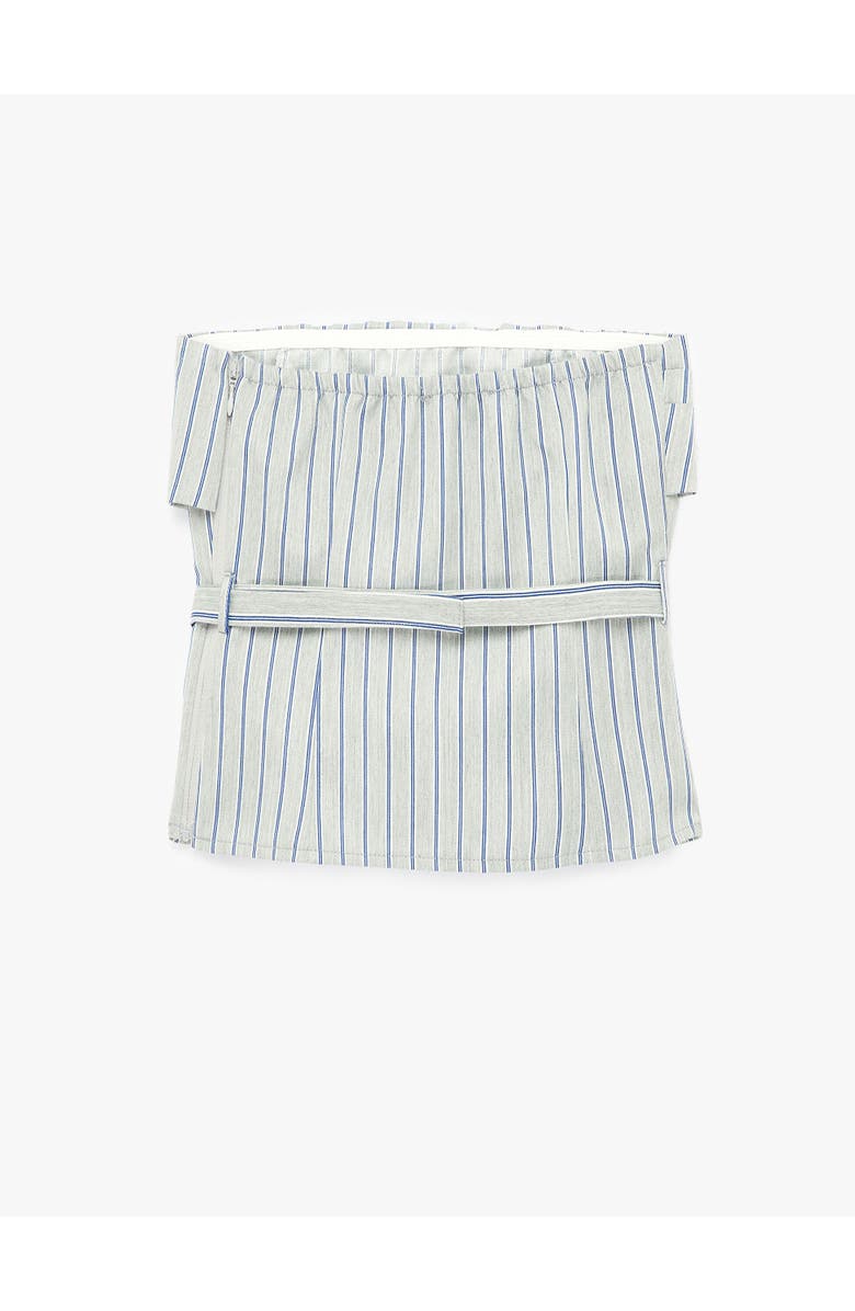 Koton Striped Strapless Belted Top, Alternate, color, Grey Stripe