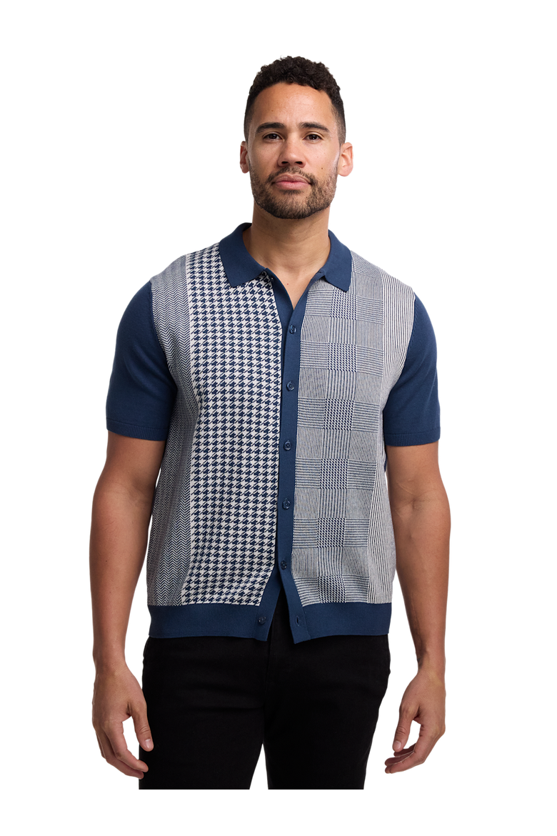 Cotton Button Front Polo, Alternate, color, Blue