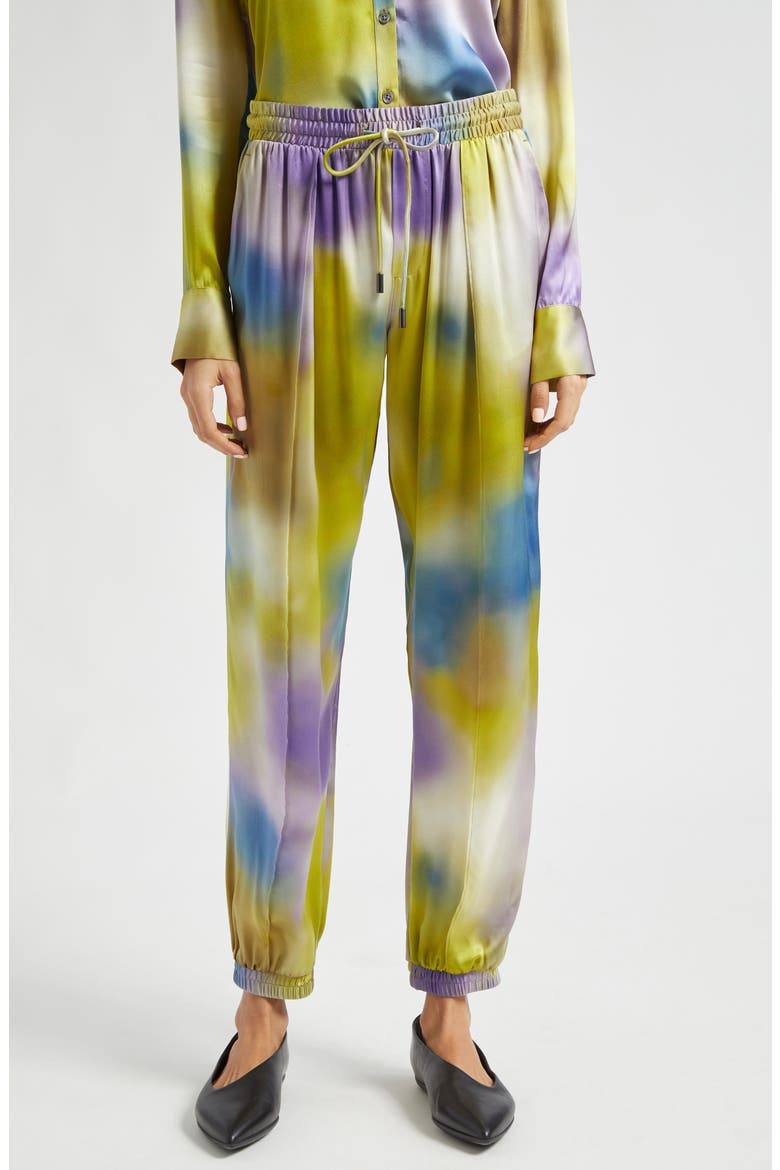 Watercolor Print Silk Charmeuse Joggers, Main, color, WATERCOLOR PRINT