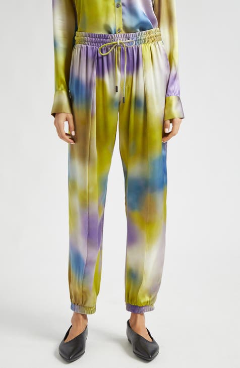 Watercolor Print Silk Charmeuse Joggers