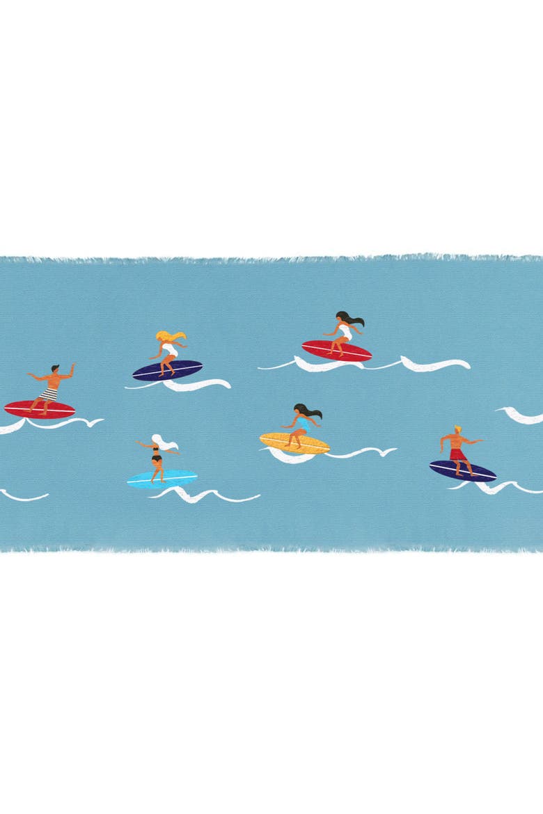 Hang Loose Surfer Embroidered Table Runner, Alternate, color, Blue