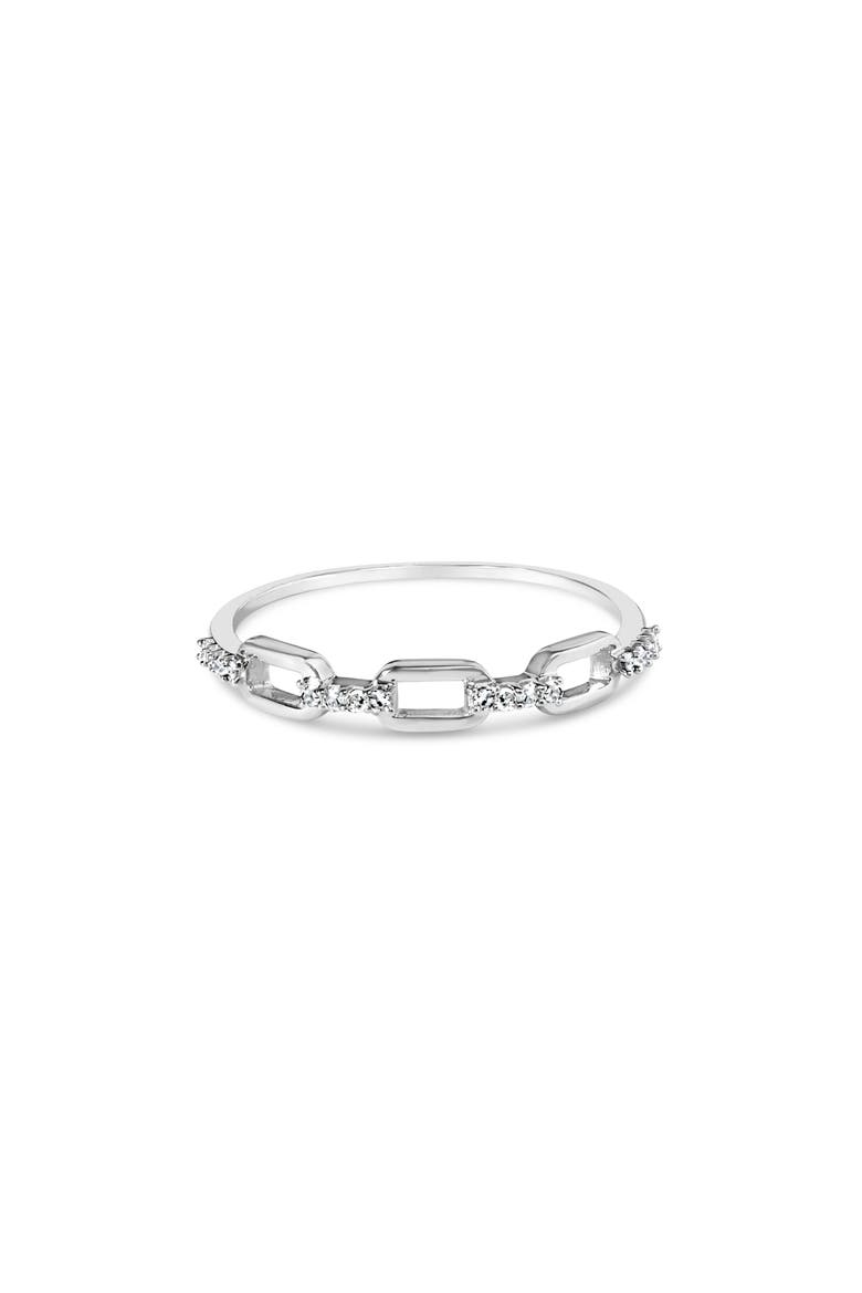 Silver Diamond Accent Paperclip Band Ring, Main, color, White