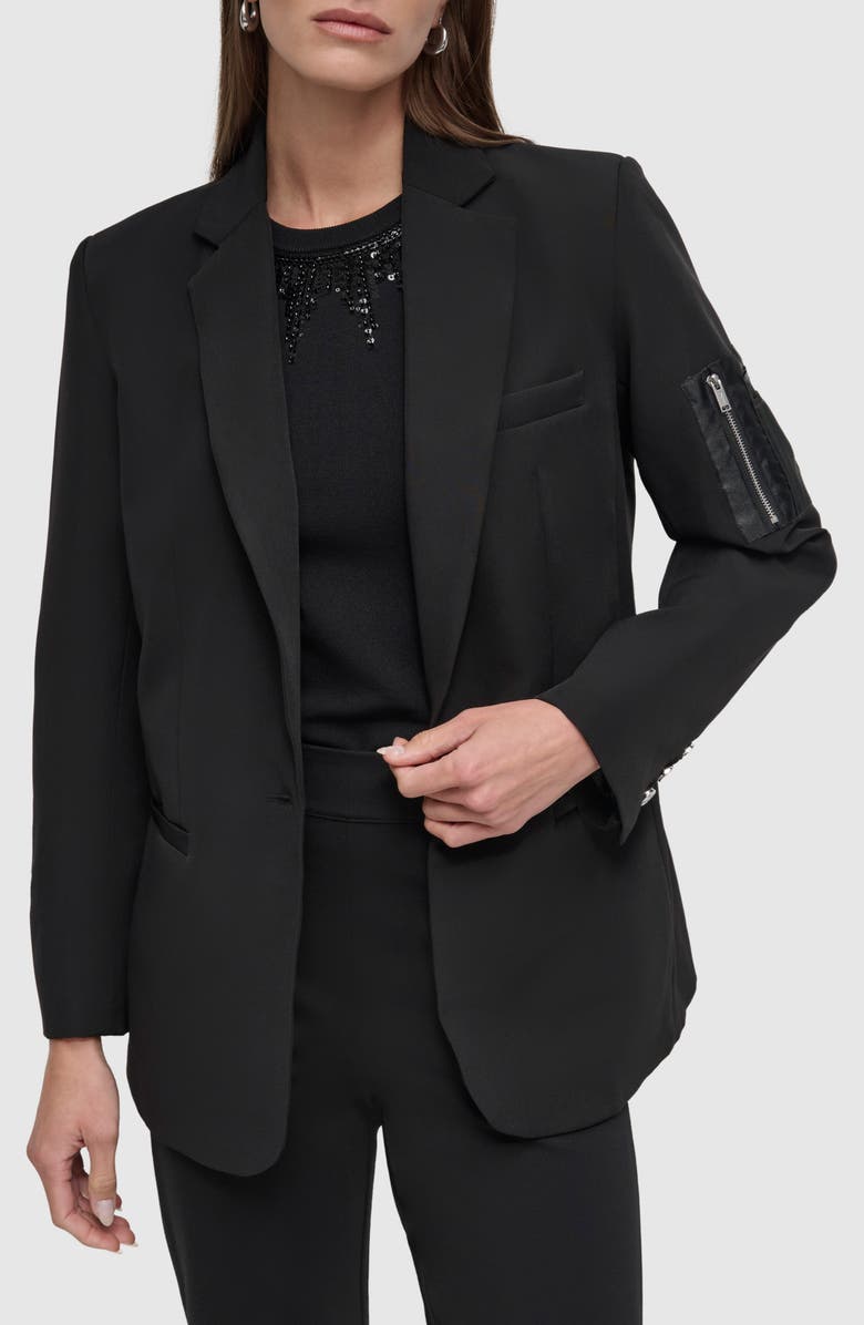 DKNY Cargo Sleeve Pocket Ponte Twill Blazer, Alternate, color, Black