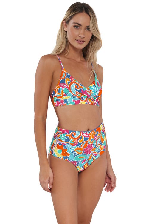 Sunsets Capri High Waist Bikini Swim Bottoms In Festive Floral Sandbar Rib