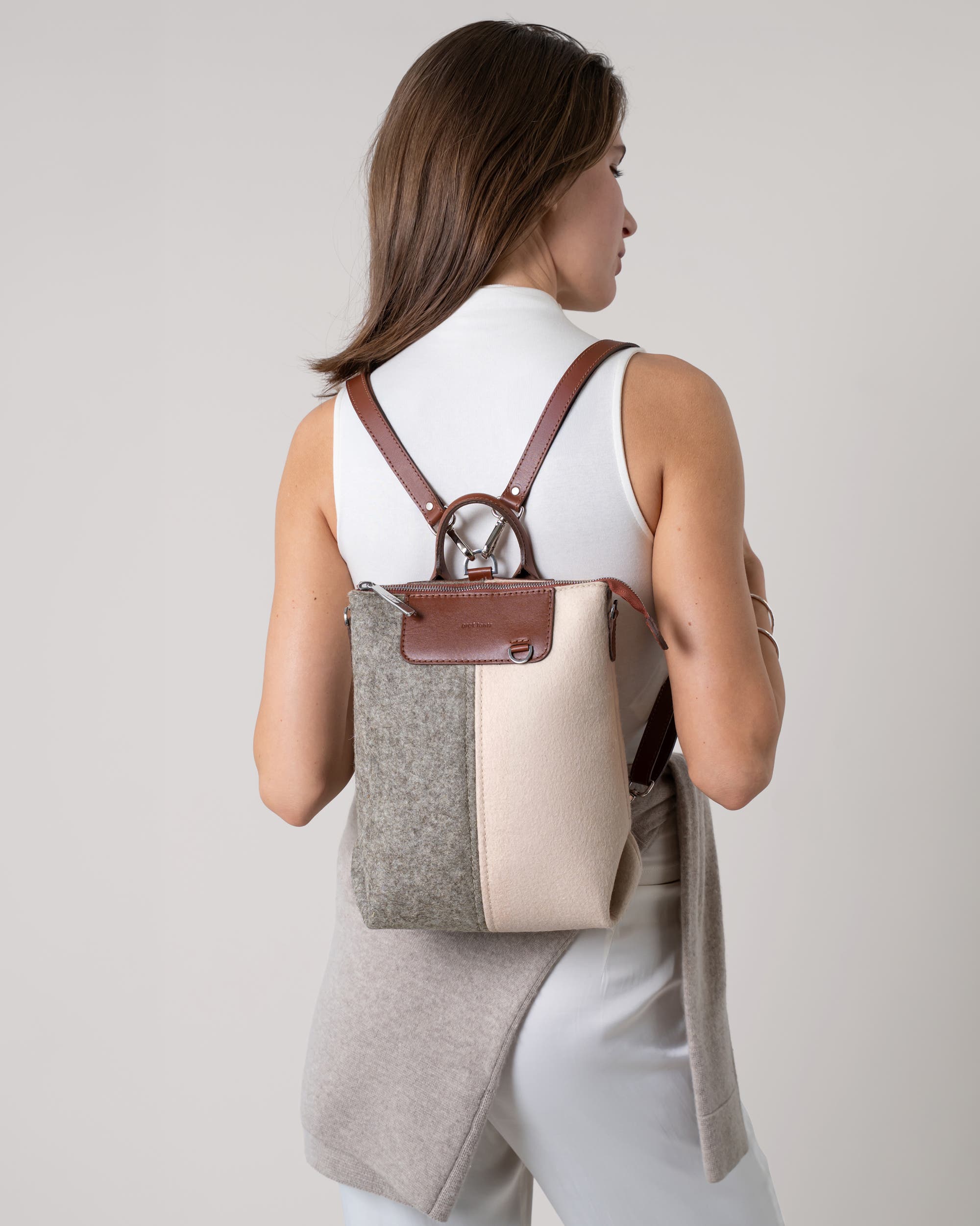 Bedford Merino Wool Midi Colorblock Backpack, Alternate, color, Ash Brown/Feather