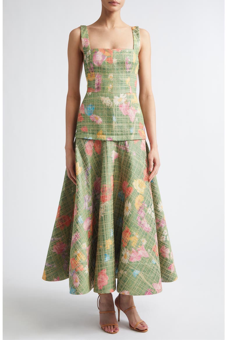 Floral Raffia Square Neck Midi Dress, Main, color, CACTUS