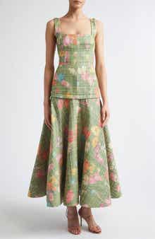 Floral Raffia Square Neck Midi Dress
