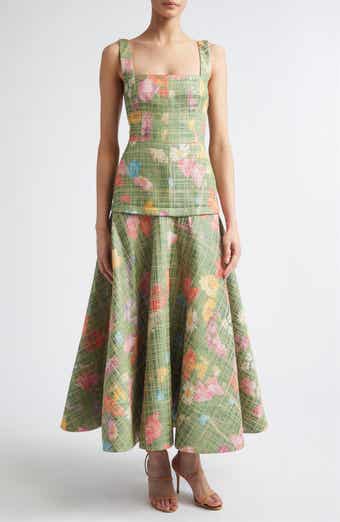 Floral Raffia Square Neck Midi Dress