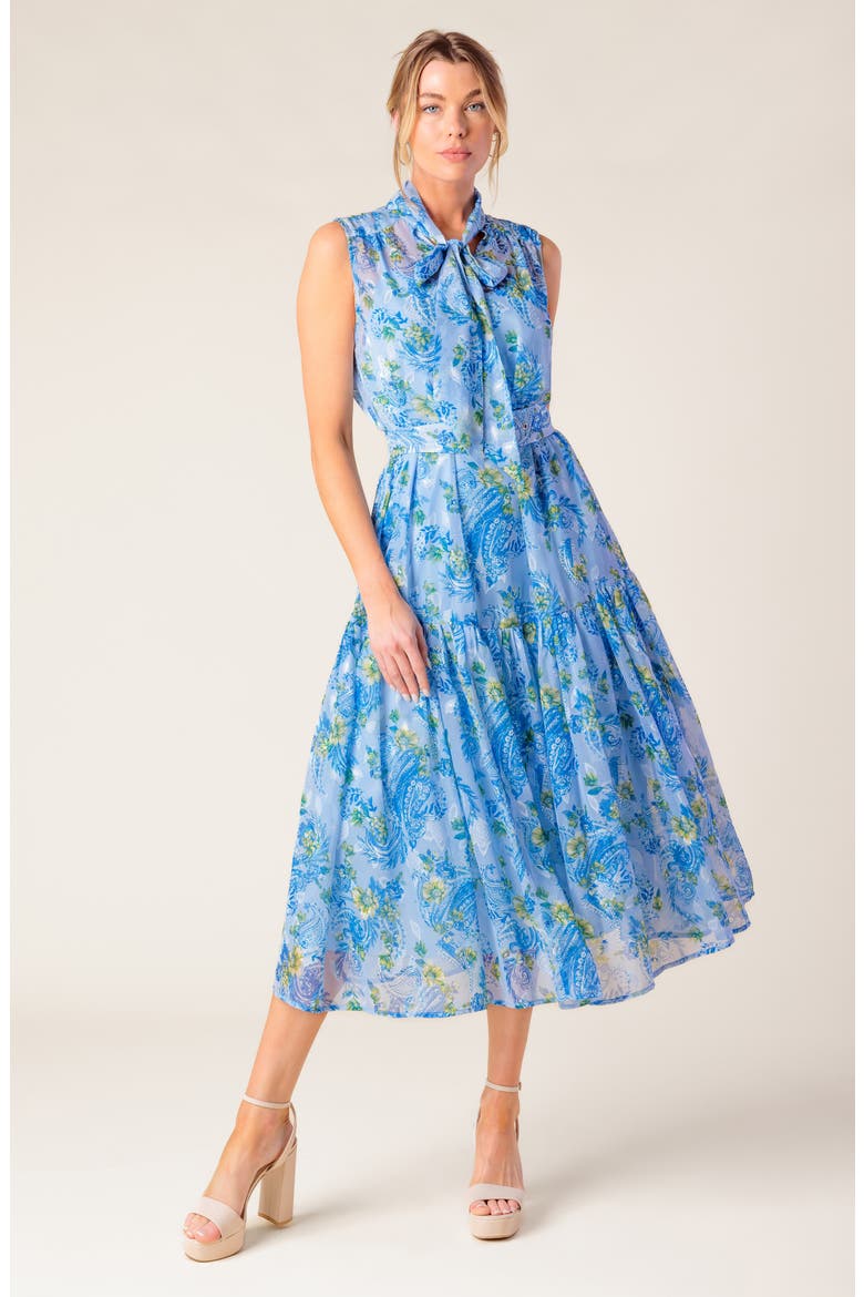 Paisley Tie Neck Sleeveless Chiffon Midi Dress, Alternate, color, POWDER BLUE
