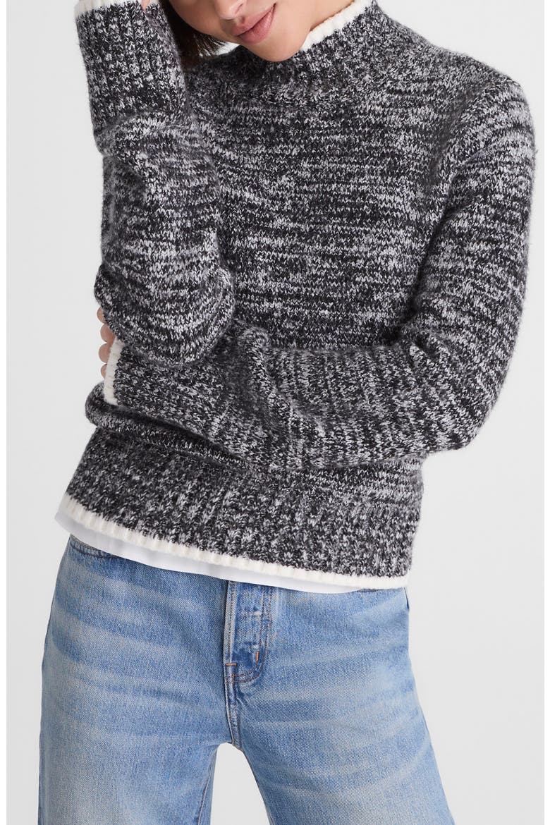 Marled Mock Neck Cotton Blend Sweater, Main, color, BLACK AND WHITE MARL