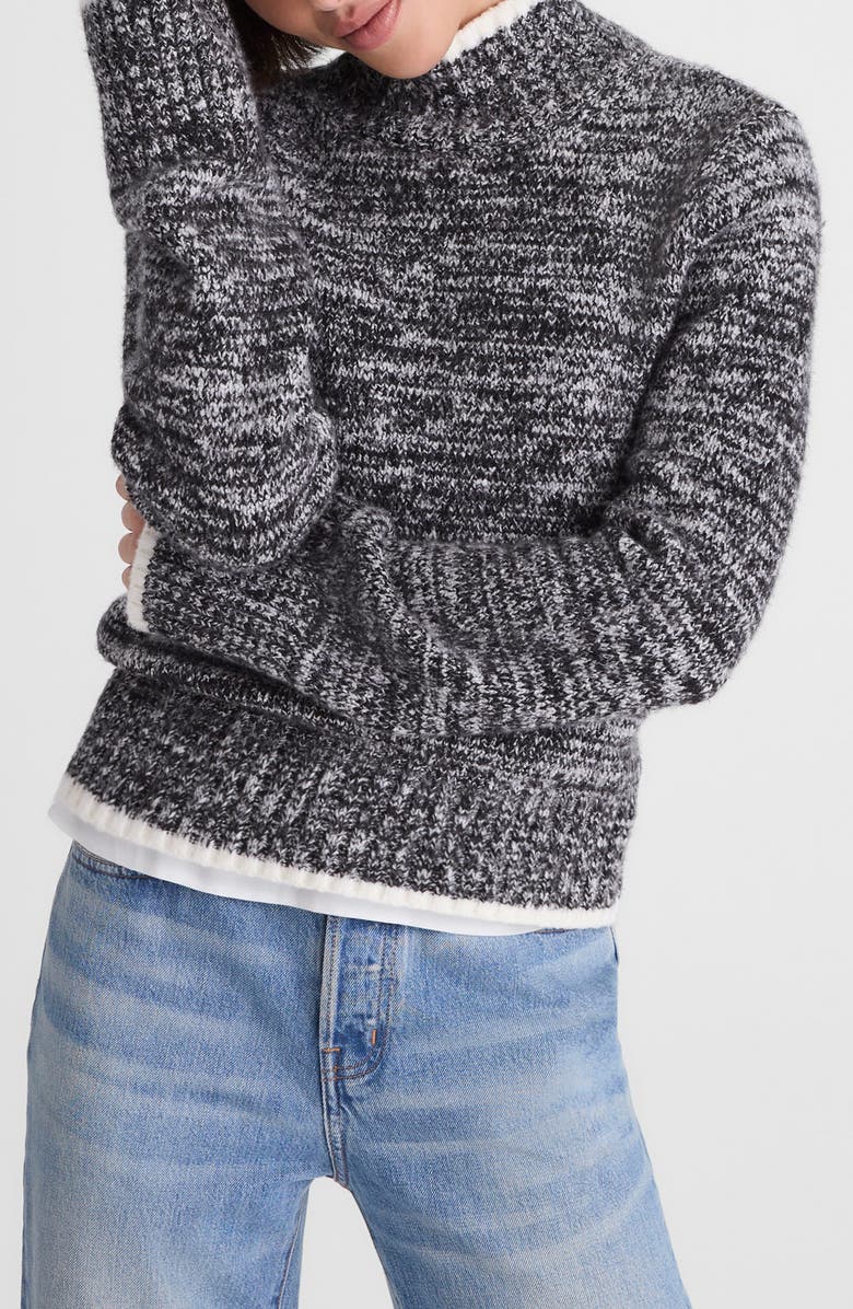 Madewell Marled Mock Neck Cotton Blend Sweater, Main, color, Black And White Marl