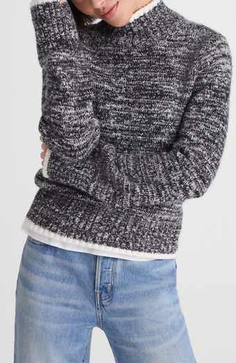 Marled Mock Neck Cotton Blend Sweater