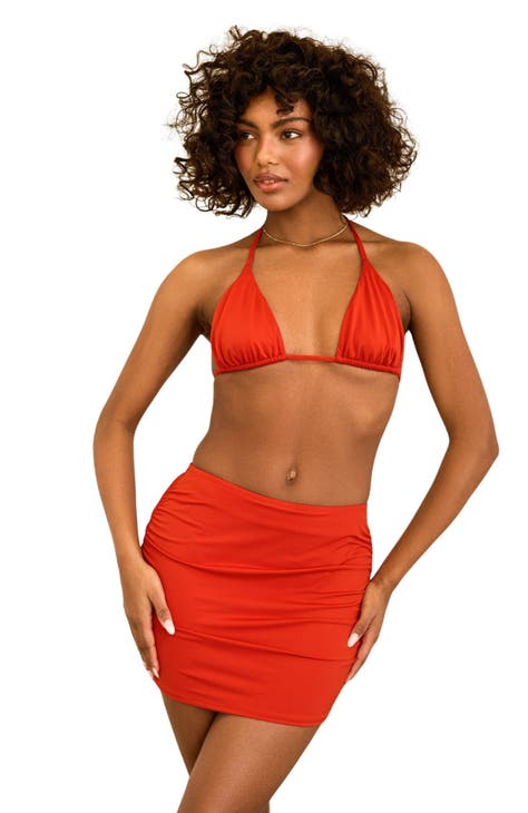 Red skirted swimsuit on sale