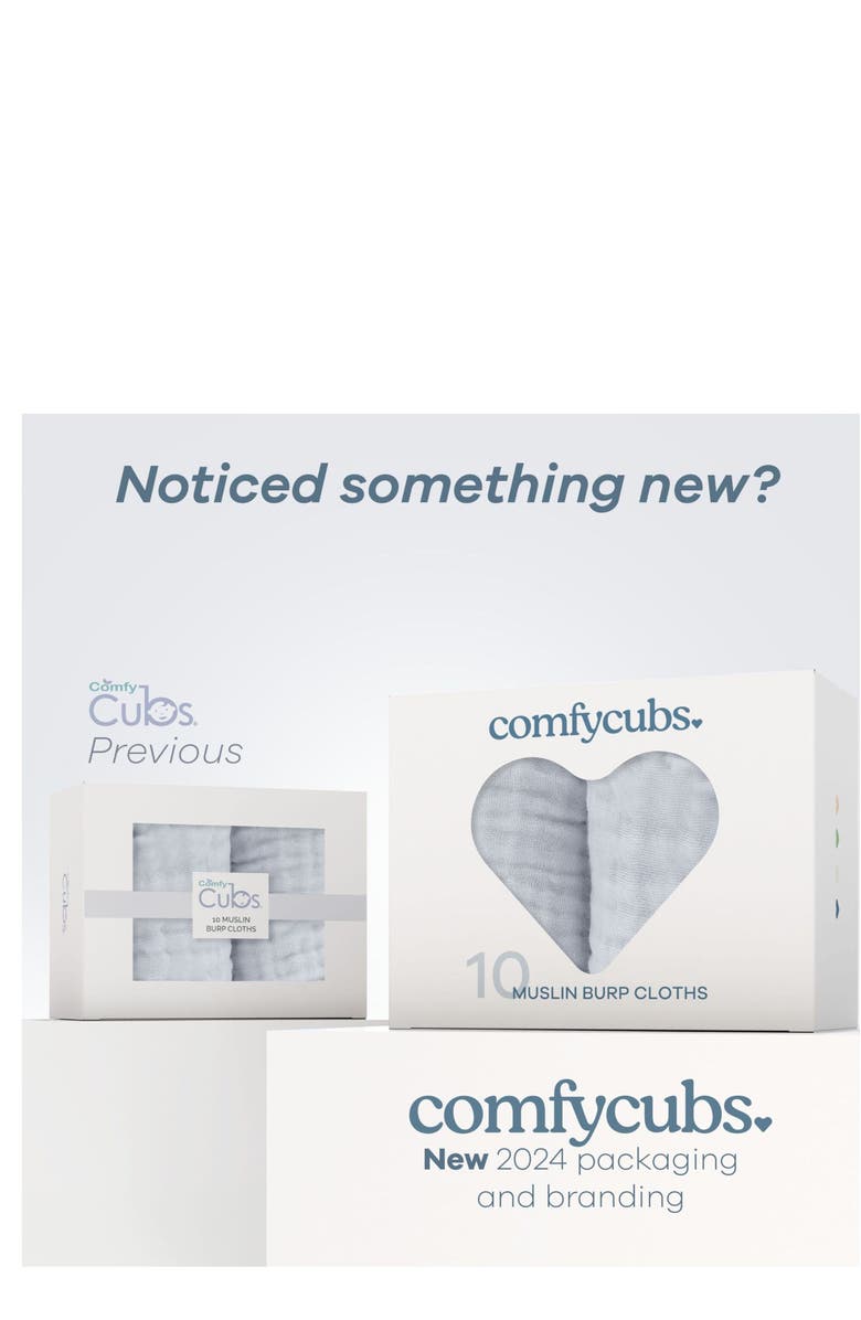 Comfy Cubs Muslin Burp Cloth for Baby, Pack of 10, Alternate, color, Slate