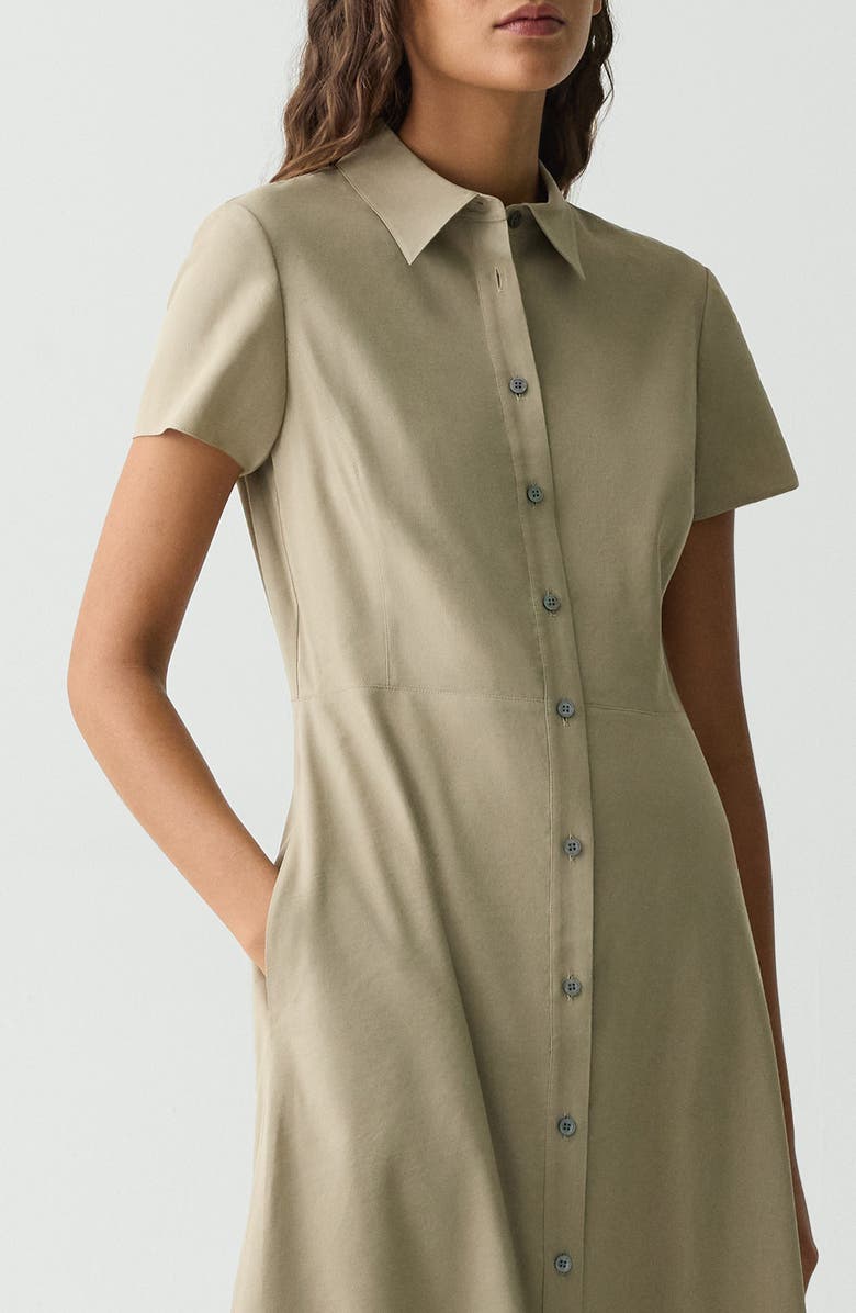 Theory Short Sleeve Linen Blend Midi Shirtdress, Alternate, color, Soft Taupe