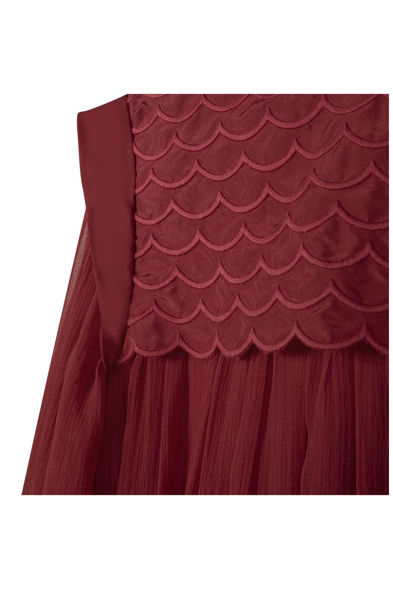 Kids' Scallop Trim Long Sleeve Silk Crepe Dress, Alternate, color, 479 PINK